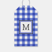 Blue Gingham Check Monogram Cadeaulabel (Achterkant)