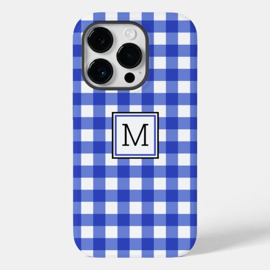 Blue Gingham Check Monogram Case-Mate iPhone Case (Achterkant)