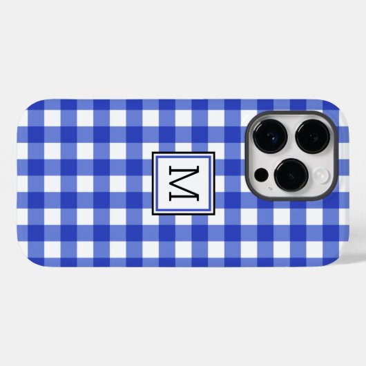 Blue Gingham Check Monogram Case-Mate iPhone Case (Achterkant (horizontaal))