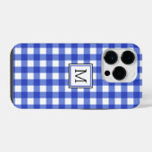 Blue Gingham Check Monogram iPhone Hoesje (Achterkant horizontaal)