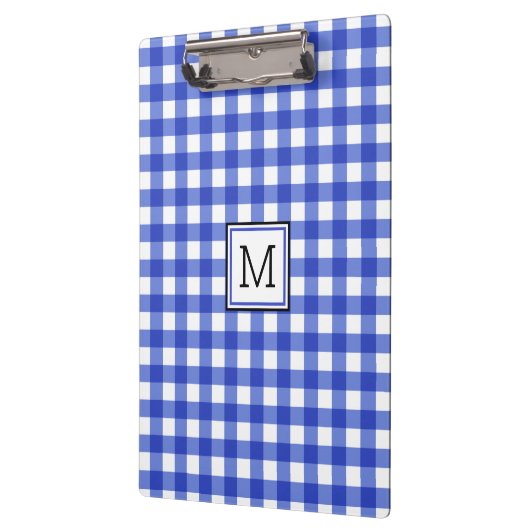 Blue Gingham Check Monogram Klembord (Links)