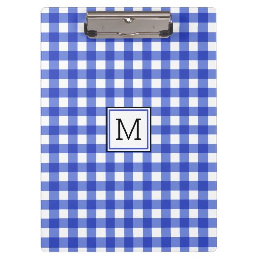 Blue Gingham Check Monogram Klembord (Voorkant)
