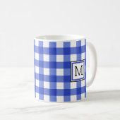 Blue Gingham Check Monogram Koffiemok (Voorkant rechts)