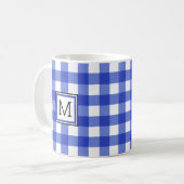 Blue Gingham Check Monogram Koffiemok (Voorkant links)