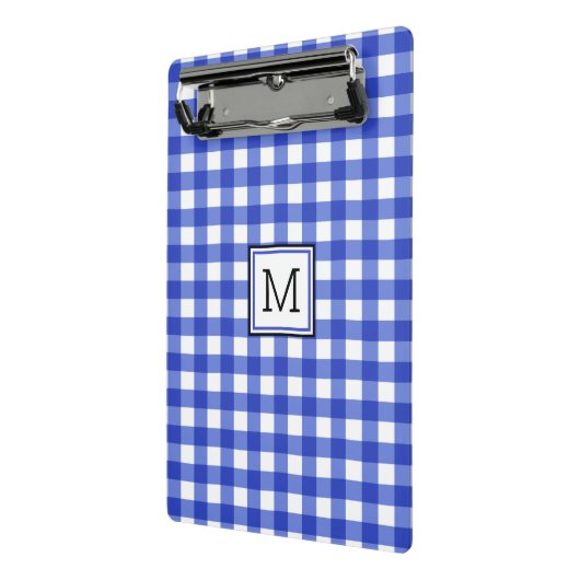 Blue Gingham Check Monogram Mini Klembord (Angled2)