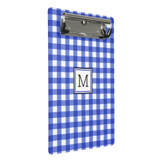 Blue Gingham Check Monogram Mini Klembord (Schuin)