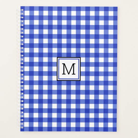 Blue Gingham Check Monogram Planner (Voorkant)