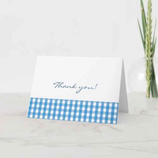 Blue Gingham Check Pattern Bedankkaart (Voorkant)