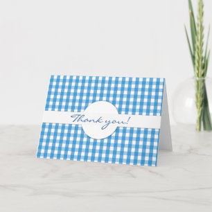 Blue Gingham Check Pattern Bedankkaart