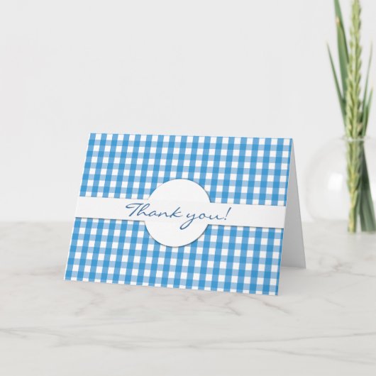 Blue Gingham Check Pattern Bedankkaart (Voorkant)