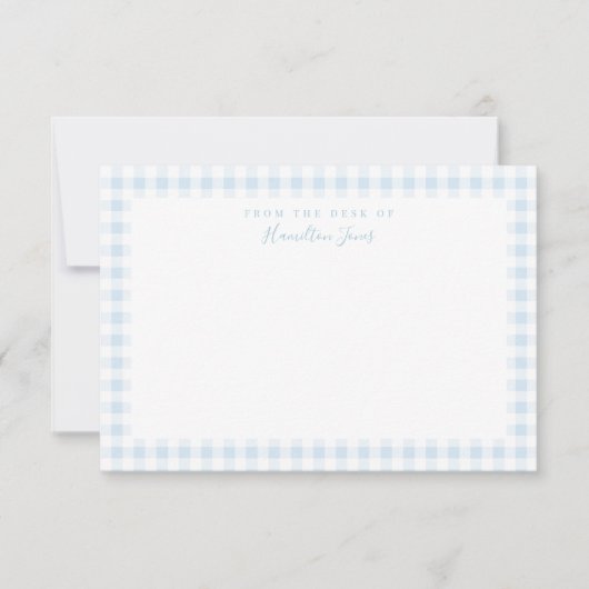 Blue Gingham Check Personal Stationery Bedankkaart (Voorkant)