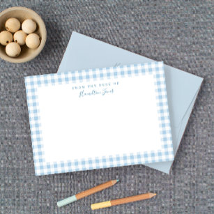 Blue Gingham Check Personal Stationery Bedankkaart