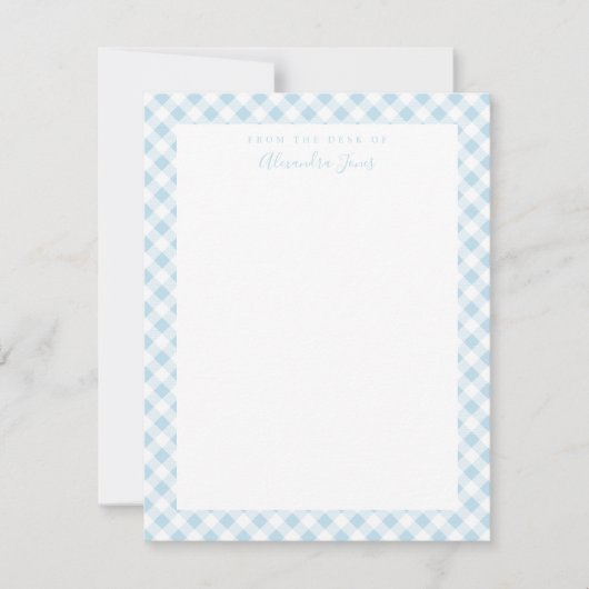 Blue Gingham Check Personal Stationery Note Kaart (Voorkant)