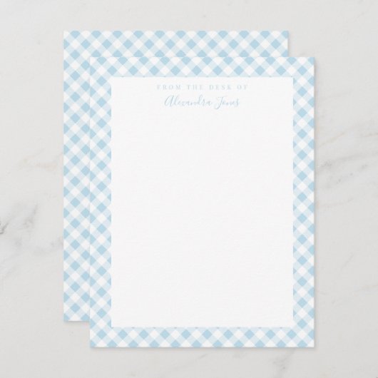Blue Gingham Check Personal Stationery Note Kaart (Voorkant / Achterkant)