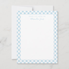 Blue Gingham Check Personal Stationery Note Kaart