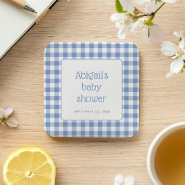 Blue Gingham Check Rustic Boys Baby shower Kartonnen Onderzetters