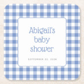 Blue Gingham Check Rustic Boys Baby shower Kartonnen Onderzetters (Voorkant)