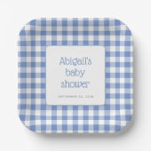 Blue Gingham Check Rustic Boys Baby shower Papieren Bordje (Voorkant)