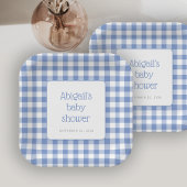 Blue Gingham Check Rustic Boys Baby shower Papieren Bordje