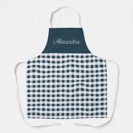 Blue Gingham Check Volwassen gepersonaliseerd koke Schort (Voorkant)