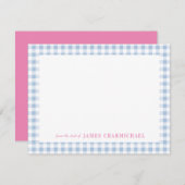 Blue Gingham Check with Pink from the Desk of Bedankkaart (Voorkant / Achterkant)