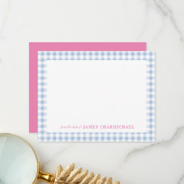 Blue Gingham Check with Pink from the Desk of Bedankkaart