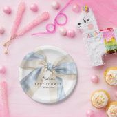 Blue Gingham Checks Bow Baby Shower Papieren Bordje (Feest)