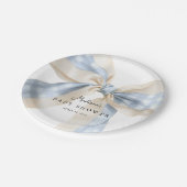 Blue Gingham Checks Bow Baby Shower Papieren Bordje (Gekanteld)