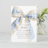 Blue Gingham Checks Bow Cute Baby Shower Kaart (Staand voorkant)