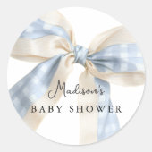 Blue Gingham Checks Cute Bow Baby Shower Ronde Sticker (Voorkant)