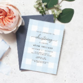 Blue Gingham Christening Uitnodiging