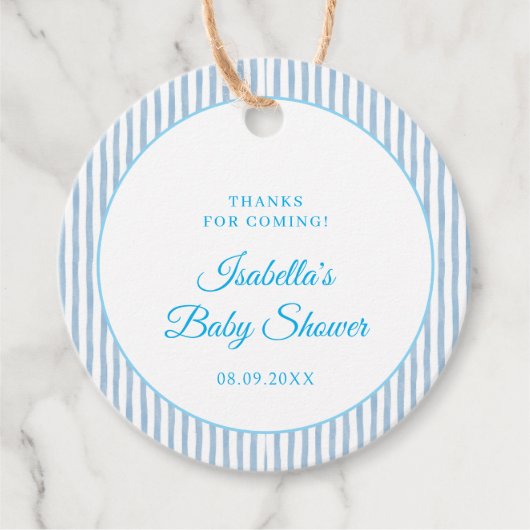 Blue Gingham Classic Elegant Baby Shower Favor Bedankjes Labels (Voorkant)