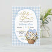 Blue Gingham Coquette Baby in Bloom Baby Shower Kaart (Staand voorkant)