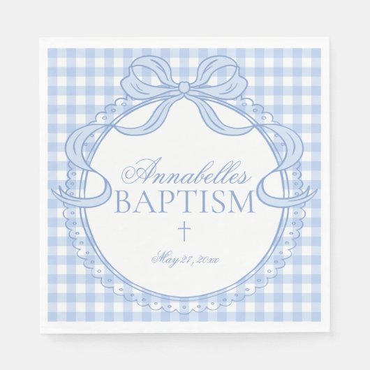Blue Gingham Coquette Bow Baptism Table Decor Servet (Voorkant)