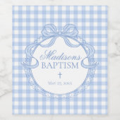 Blue Gingham Coquette Bow Baptism Wijn Etiket (Enkel label)
