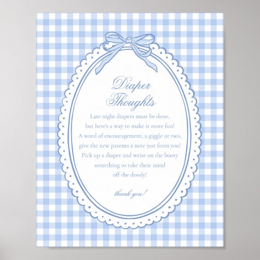Blue Gingham Coquette Bow Diaper Thoughts Baby Poster (Voorkant)