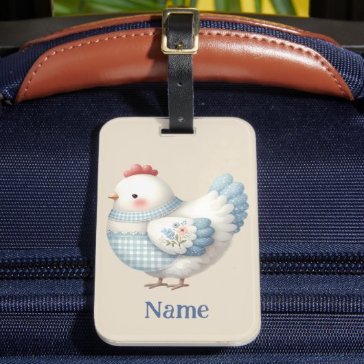 Blue Gingham Cottage Hen Bagagelabel (Voorkant Insitu 2)