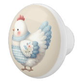 Blue Gingham Cottage Hen Keramische Knop (Rechts)