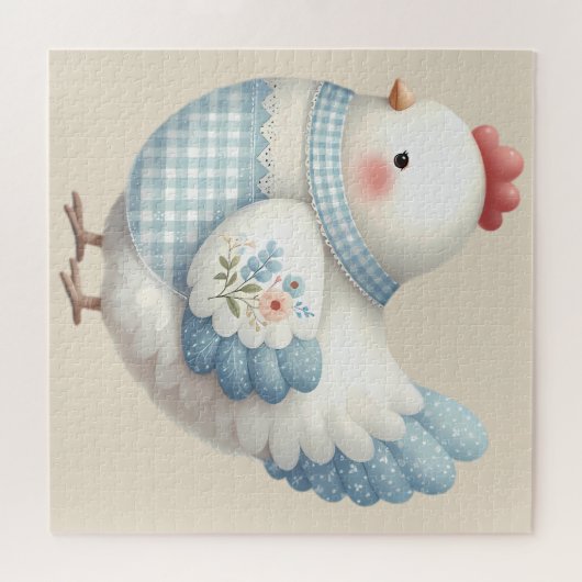 Blue Gingham Cottage Hen Legpuzzel (Horizontaal)