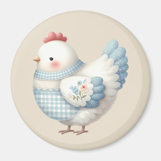 Blue Gingham Cottage Hen Magneet (Voorkant)