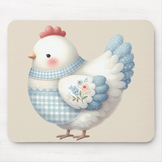 Blue Gingham Cottage Hen Muismat (Voorkant)