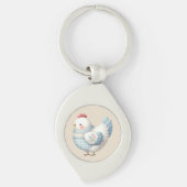 Blue Gingham Cottage Hen Sleutelhanger (Voorkant)
