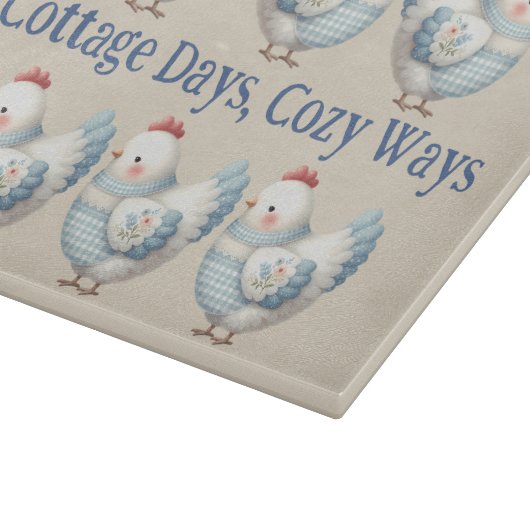 Blue Gingham Cottage Hen  Snijplank (Hoek)