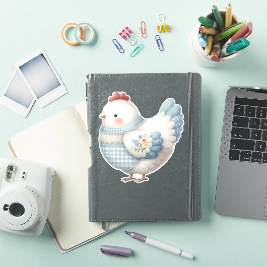 Blue Gingham Cottage Hen Sticker (iPad Cover)