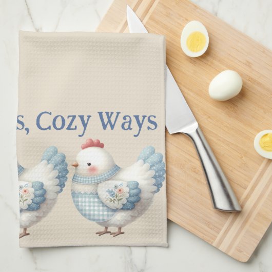 Blue Gingham Cottage Hen  Theedoek (Quarter Fold)