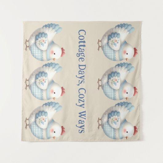 Blue Gingham Cottage Hen Wandkleed (Voorkant (horizontaal))