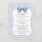 Blue Gingham Couple's Baby shower Invitation Kaart (Voorkant / Achterkant)