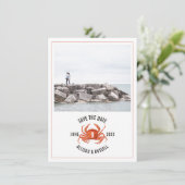 Blue Gingham Crab Rustic Wedding Photo Save The Date (Staand voorkant)