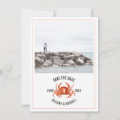 Blue Gingham Crab Rustic Wedding Photo Save The Date (Voorkant)