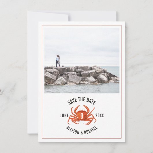 Blue Gingham Crab Rustic Wedding Photo Save The Date (Voorkant)